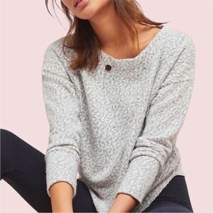 Saturday Sunday for Anthropologie Grey White Print Boxy  Crop Sweater Top Size M